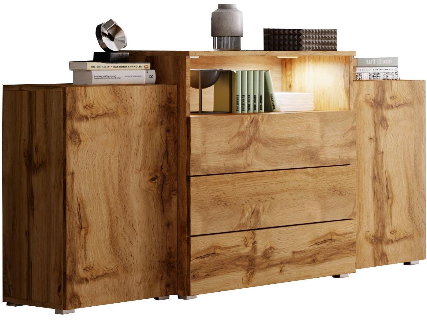 Sideboard Urban III mit LED ca. 150x69 cm Eiche Wotan - Eiche Wotan/Grau, LIFESTYLE, Holzwerkstoff/Kunststoff (150/68,7/32,5cm) - P & B