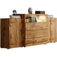 Sideboard Urban III mit LED ca. 150x69 cm Eiche Wotan - Eiche Wotan/Grau, LIFESTYLE, Holzwerkstoff/Kunststoff (150/68,7/32,5cm) - P & B