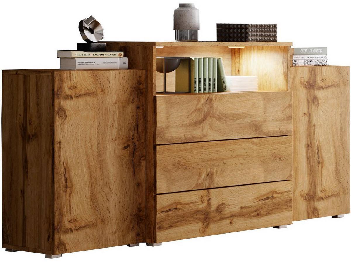 Sideboard Urban III mit LED ca. 150x69 cm Eiche Wotan - Eiche Wotan/Grau, LIFESTYLE, Holzwerkstoff/Kunststoff (150/68,7/32,5cm) - P & B
