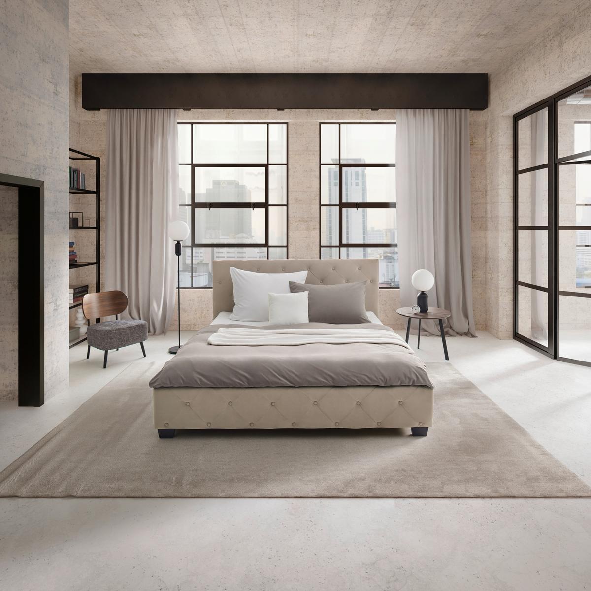Kárpitozott Ágykeret Lina - taupe, Modern, textil/fém (180/200cm) - Bessagi Home