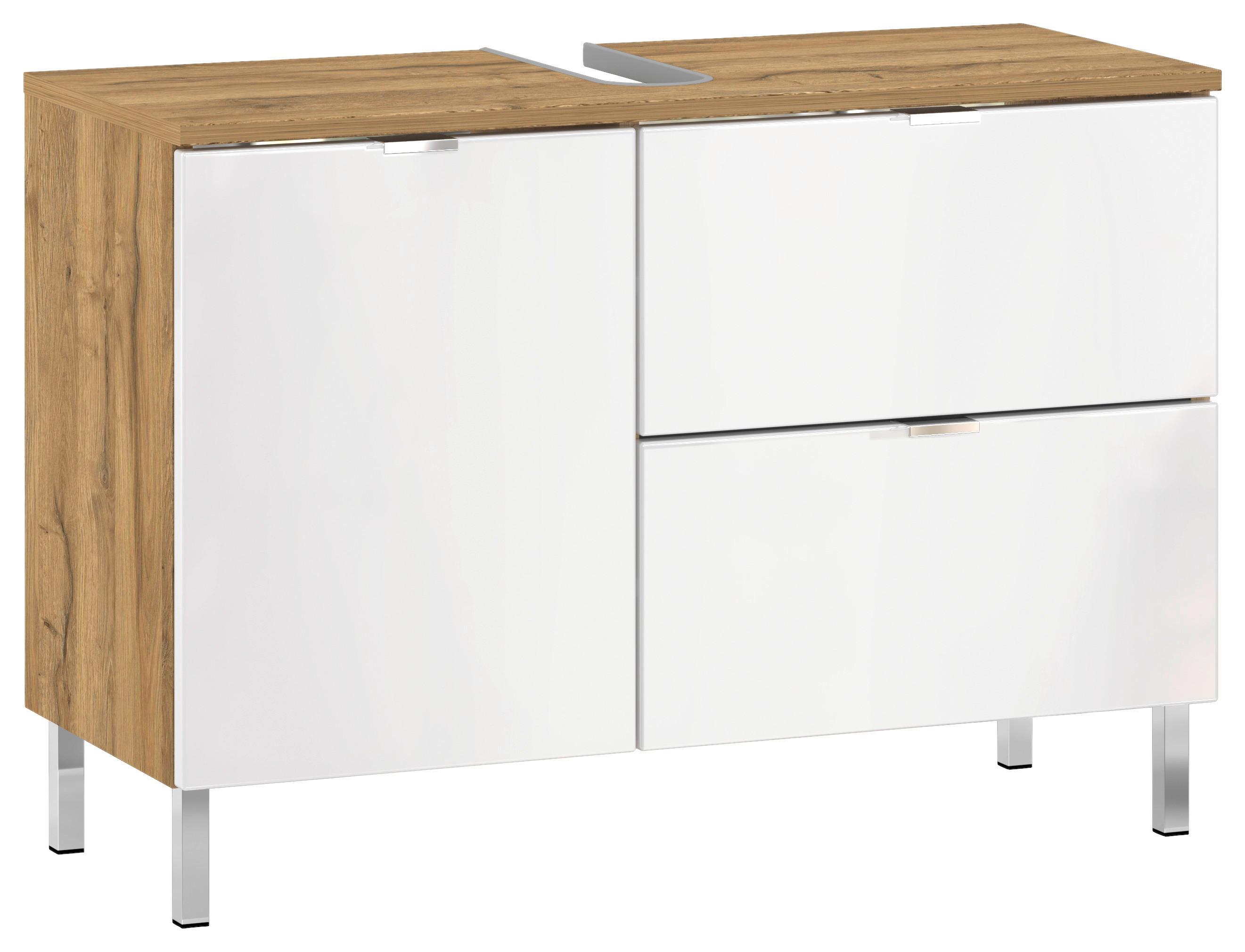 Waschbeckenunterschrank GW-Mau resa ca.80x56x34 cm Eiche/Weiß - Chromfarben/Eichefarben, KONVENTIONELL, Holzwerkstoff/Metall (80/56/34cm) - Germania