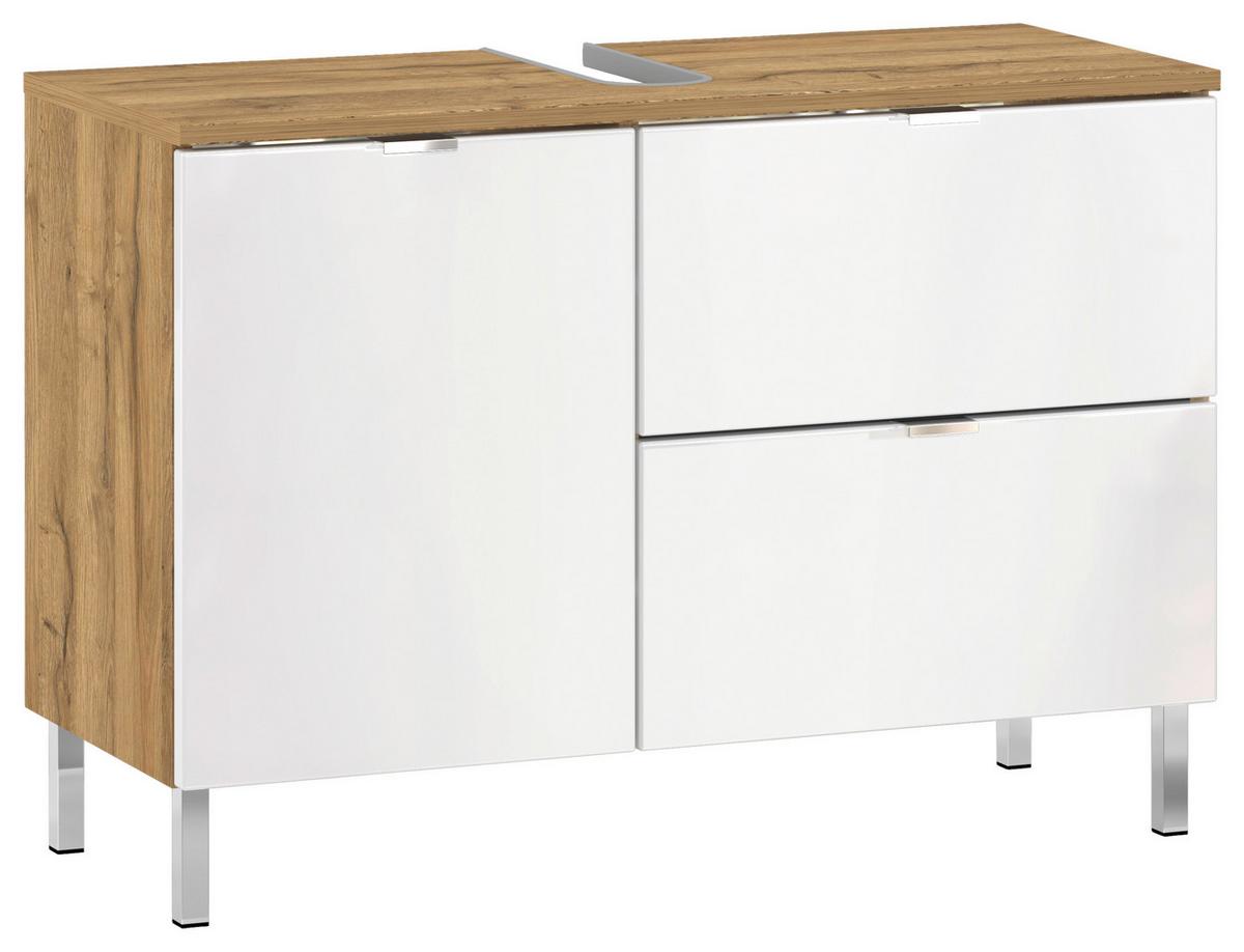 Waschbeckenunterschrank GW-Mau resa ca.80x56x34 cm Eiche/Weiß - Chromfarben/Eichefarben, KONVENTIONELL, Holzwerkstoff/Metall (80/56/34cm) - Germania