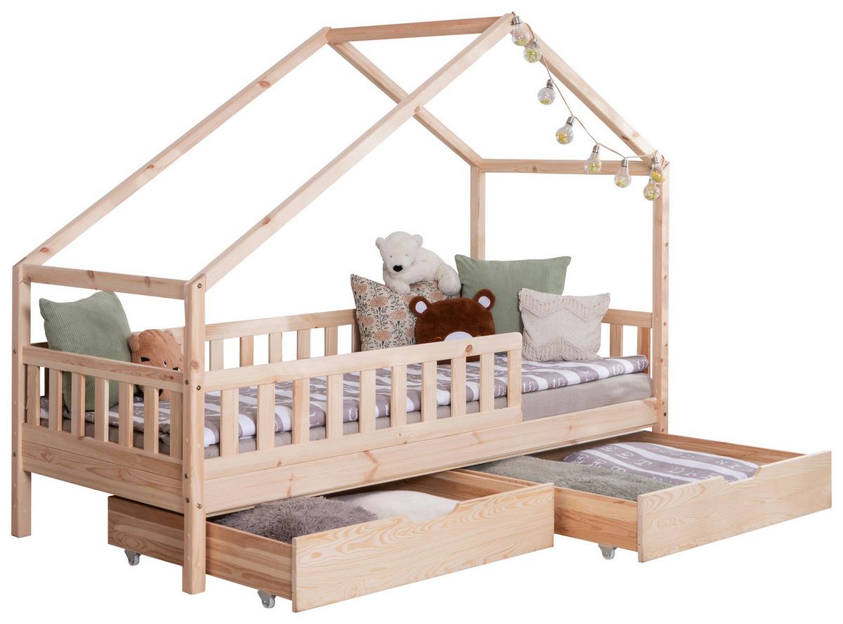 Hausbett Lou ca. 90x200 cm Holz - Naturfarben/Weiß, MODERN, Holz/Textil (90/200cm) - MID.YOU