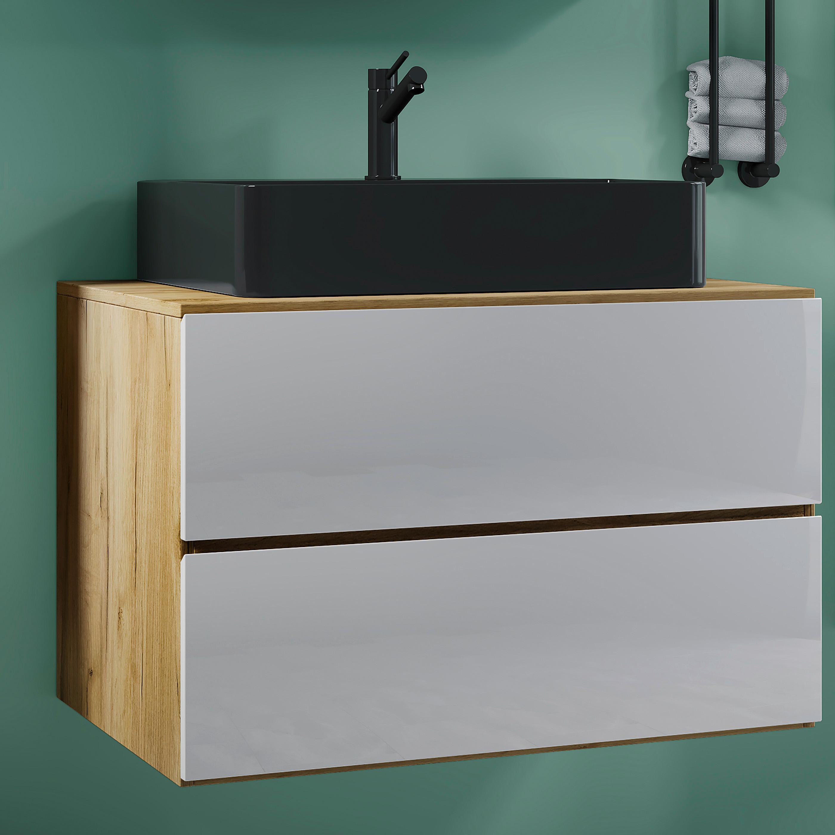 WASCHTISCHKOMBI LENDAS BL S - Honigeiche/Weiss, Modern, Keramik/Holzwerkstoff (81cm) - MID.YOU