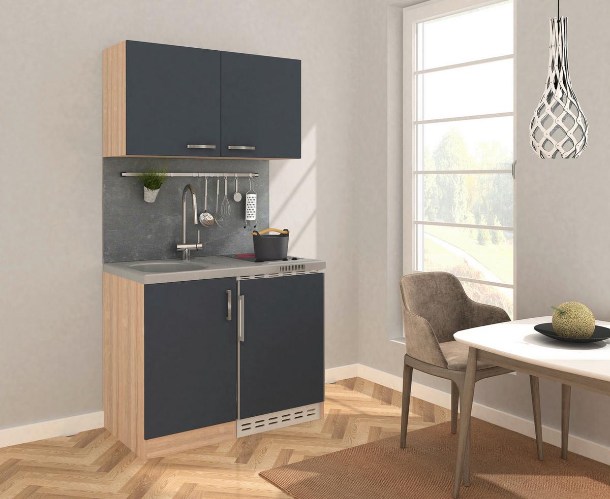 Miniküche Grau/Eiche Sonoma m. Geräten B: ca. 100cm - Edelstahlfarben/Grau, MODERN, Holzwerkstoff/Kunststoff (100cm) - Respekta
