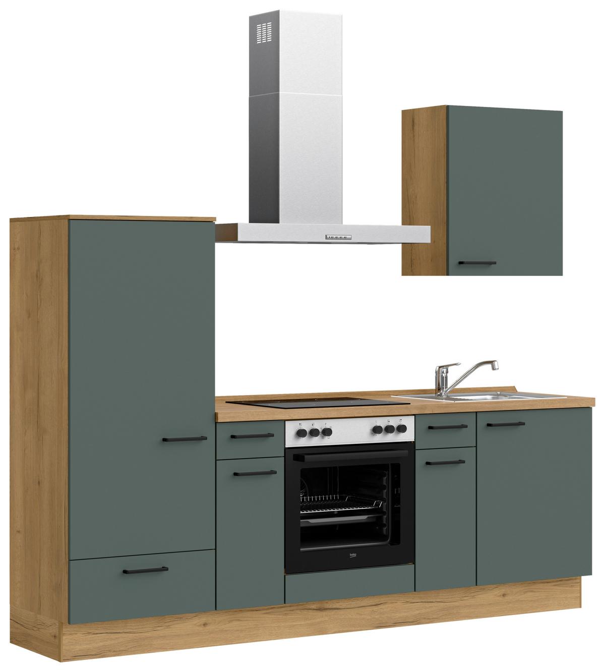 Küchenblock Easytouch m. Geräten Dunkelgrün - Dunkelgrün/Eichefarben, MODERN, Holzwerkstoff/Metall (240cm) - Nobilia