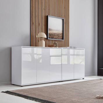 Sideboard Mailand Set 10 Weiß - Weiß Hochglanz/Schwarz, MODERN, Holzwerkstoff/Kunststoff (184,5/73/33cm) - MID.YOU