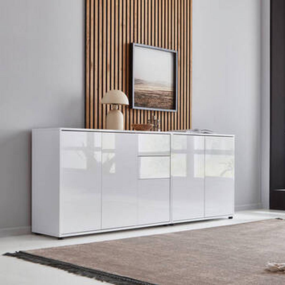 Sideboard Mailand Set 10 Weiß - Weiß Hochglanz/Schwarz, MODERN, Holzwerkstoff/Kunststoff (184,5/73/33cm) - MID.YOU