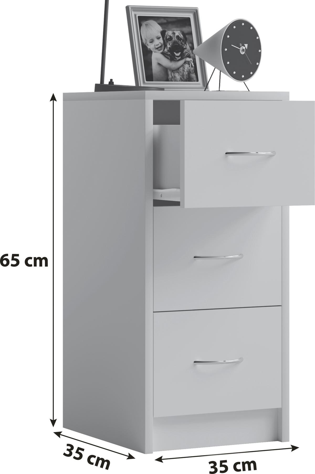 Nočna Omarica Boxal Maxi, Bela - bela/barve aluminija, Basics, leseni material (35/65/35cm) - MID.YOU