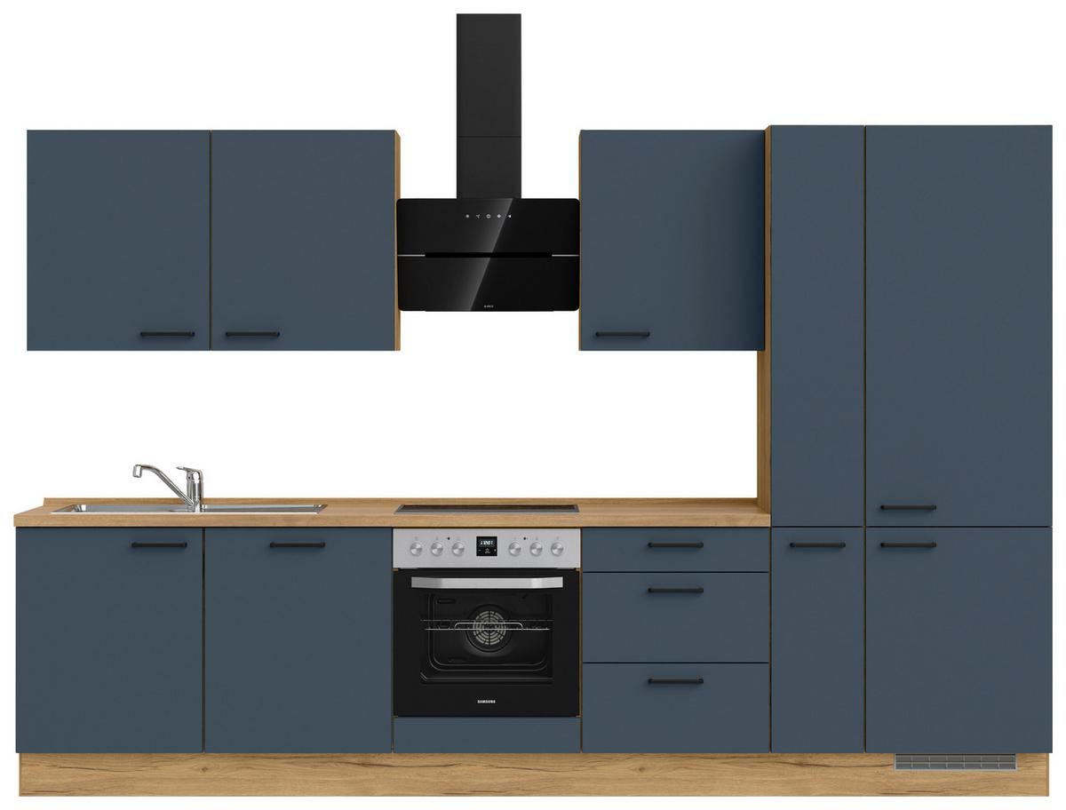 Küchenblock Easytouch High m. Geräten Dunkelblau - Eichefarben/Schwarz, MODERN, Holzwerkstoff/Metall (330cm) - Nobilia