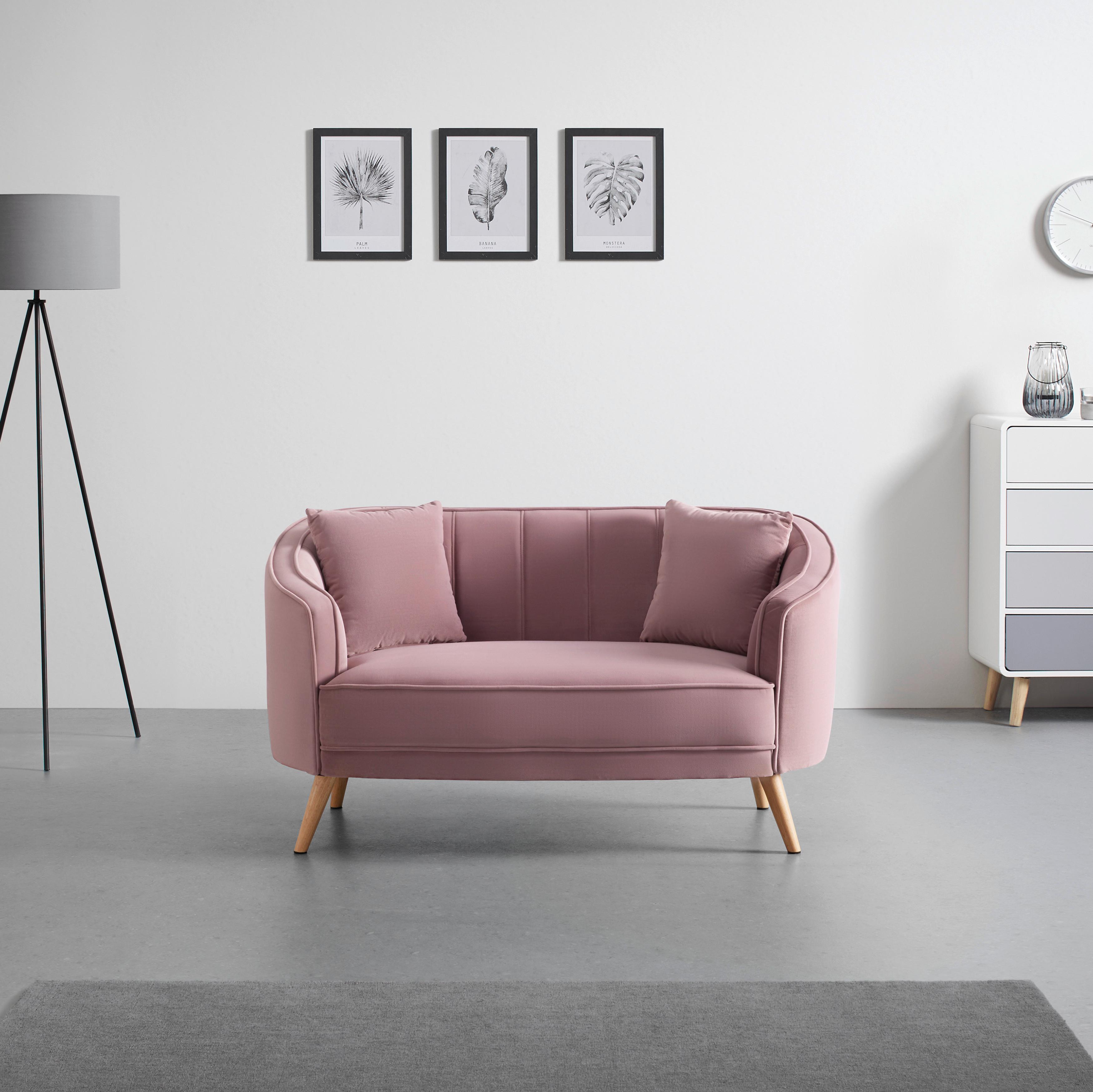 Sofa Hope Rosa Samt - Rosa/Naturfarben, MODERN, Holz/Textil (141/77/73cm) - Bessagi Home