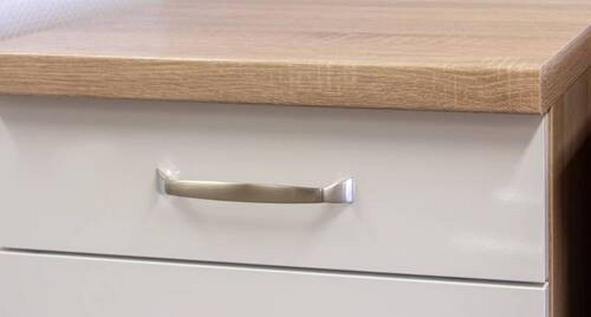 Küchenblock Valero mit Geräten Eiche/Weiß B: ca. 310 cm - Edelstahlfarben/Weiß Hochglanz, Basics, Holzwerkstoff/Metall (310cm) - FlexWell