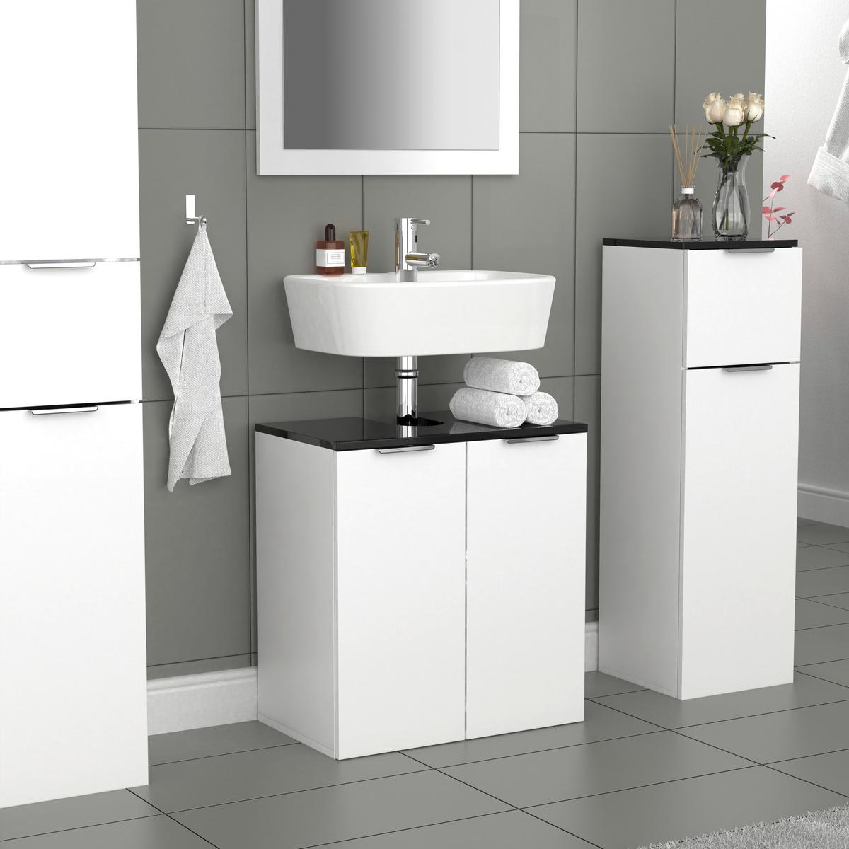 Waschbeckenunterschrank Donali ca. 56x60 cm Weiß/Schwarz - Silberfarben/Schwarz, MODERN, Holzwerkstoff/Metall (56/60/34cm) - MID.YOU