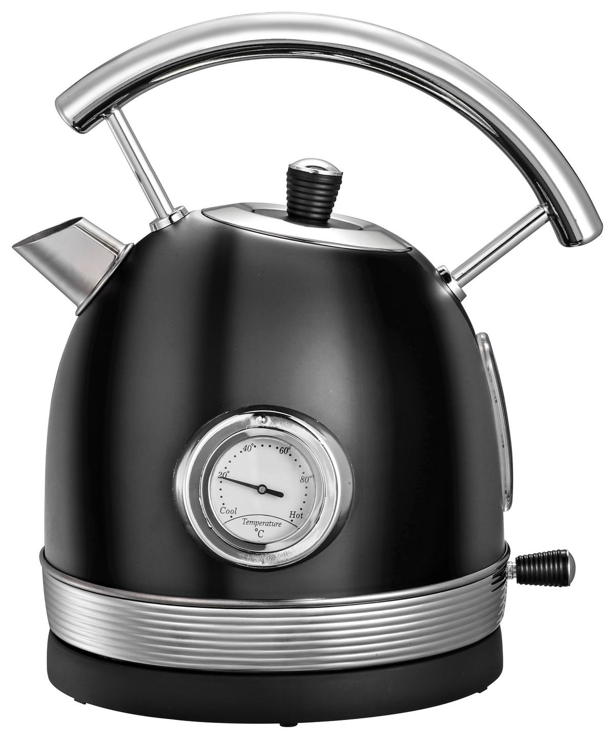 Wasserkocher Retro aus Edelstahl in Schwarz - Edelstahlfarben/Schwarz, KONVENTIONELL, Metall (24,1/26,7cm) - Insido