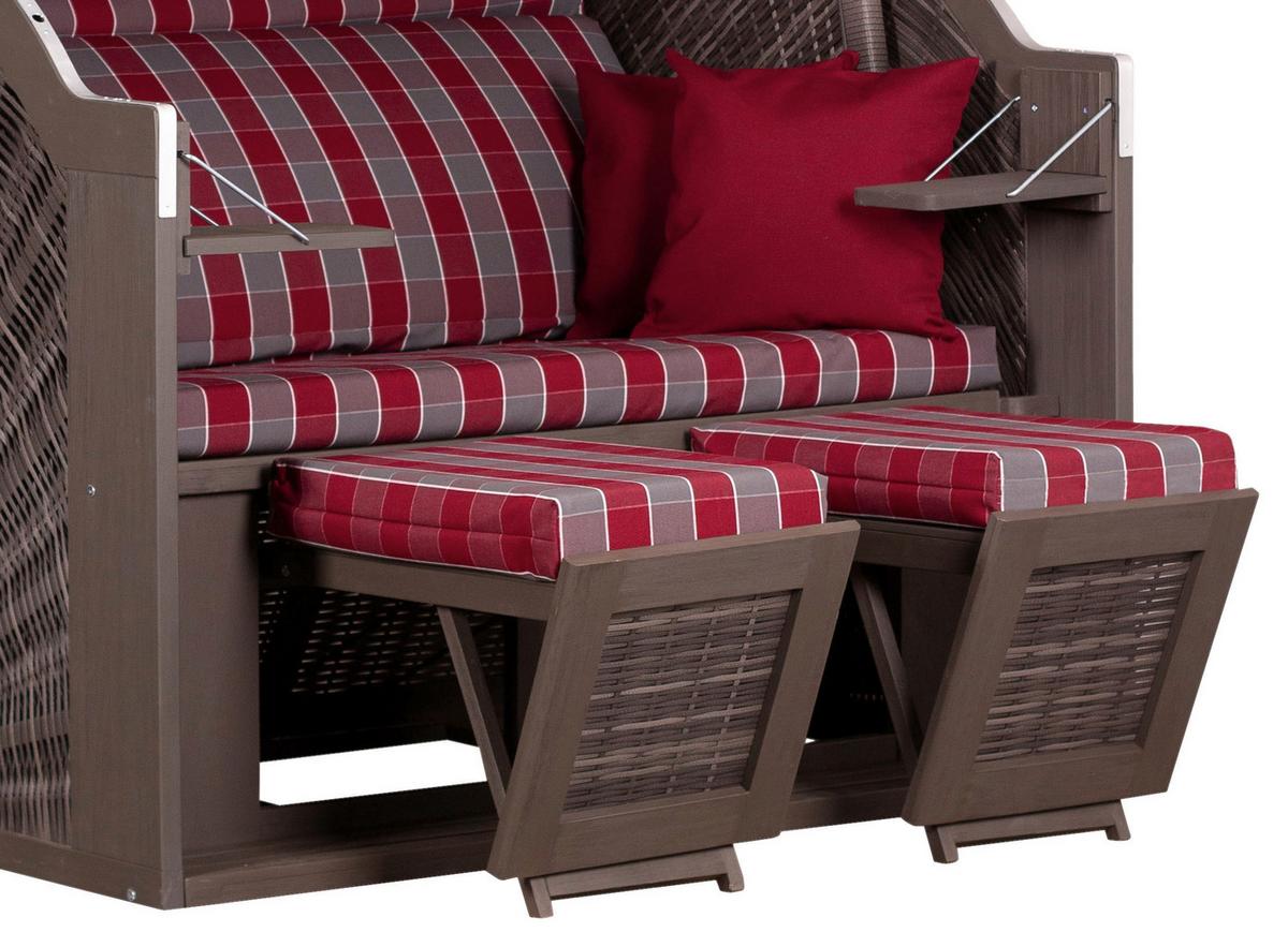 Strandkorb Cliff XL Pinie - Rot/Grau, Basics, Holz/Textil (130/160/80cm)