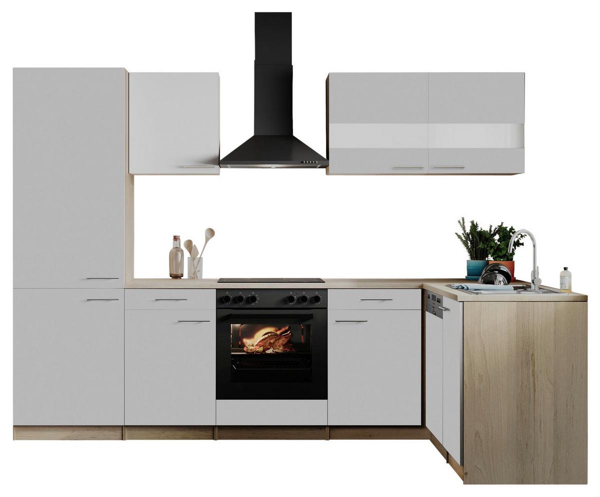 Eckküche Merle m. Geräten ca. 280x172cm Weiß - Edelstahlfarben/Eichefarben, Basics, Holzwerkstoff/Metall (280/172cm) - Respekta