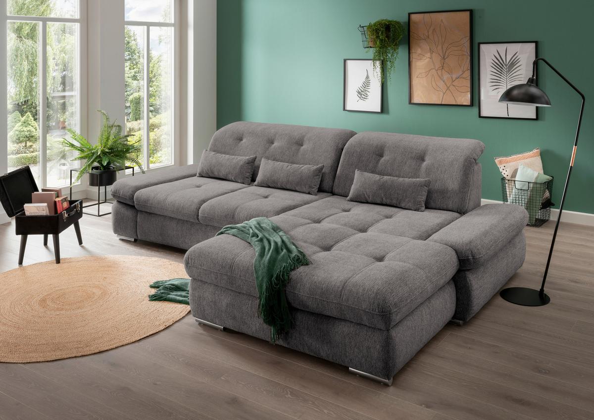 Wohnlandschaft Dalida Graubraun Chenille - Chromfarben/Graubraun, Design, Textil/Metall (300/196cm) - Livetastic