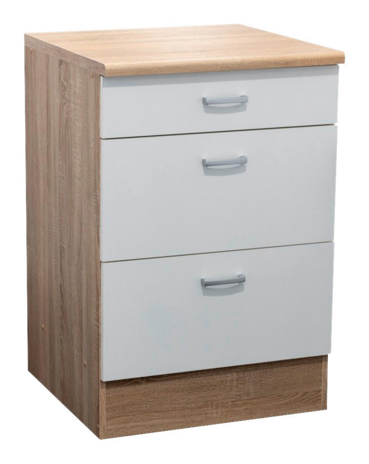 Kuhinjska Spodnja Omarica Andy, Bela, Barva Hrasta - srebrne barve/barve hrasta, Basics, umetna masa/leseni material (60/90/60cm) - Modern Living