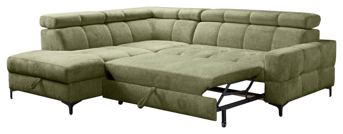 Kutna Garnitura Leno - maslinasto zelena/crna, Moderno, drvni materijal/tekstil (212/79-95/254cm) - Modern Living