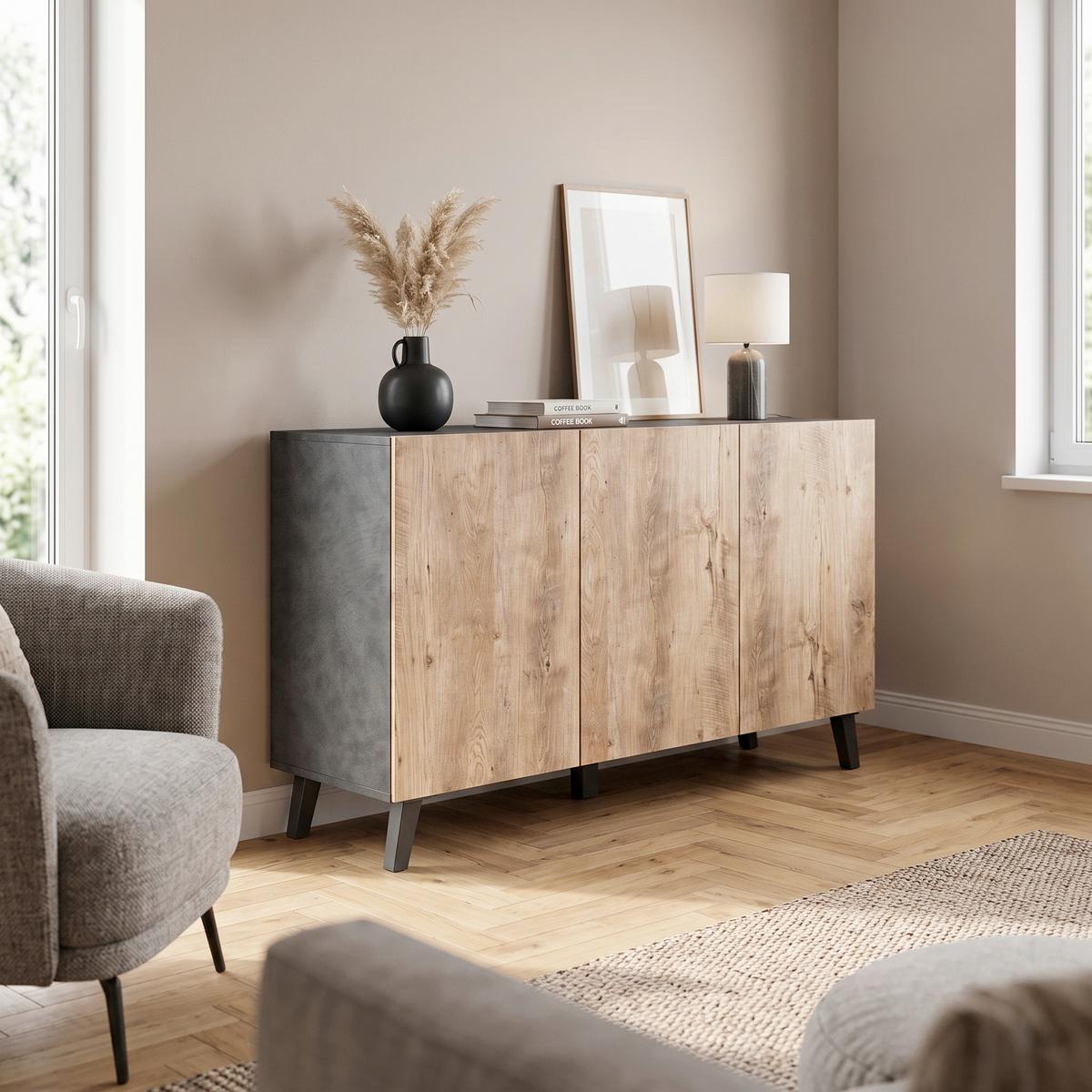 Tálalószekrény Sideboard Phuket 120 - antracit/gesztenyeszínű, Design, faalapú anyag (120/76/39cm) - P & B