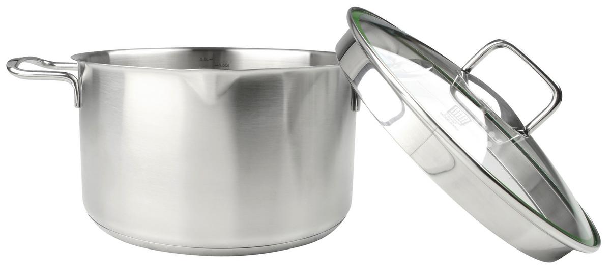 Oală pentru carne Munich 5,5L - culoare inox, Design, sticlă/metal (24cm) - Chefkoch+Fackelmann