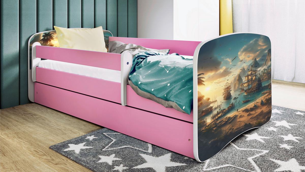 Otroška Postelja Babydreams, Bela, Roza, 80x160cm - pink/bela, Moderno, tekstil/leseni material (80/160cm) - MID.YOU