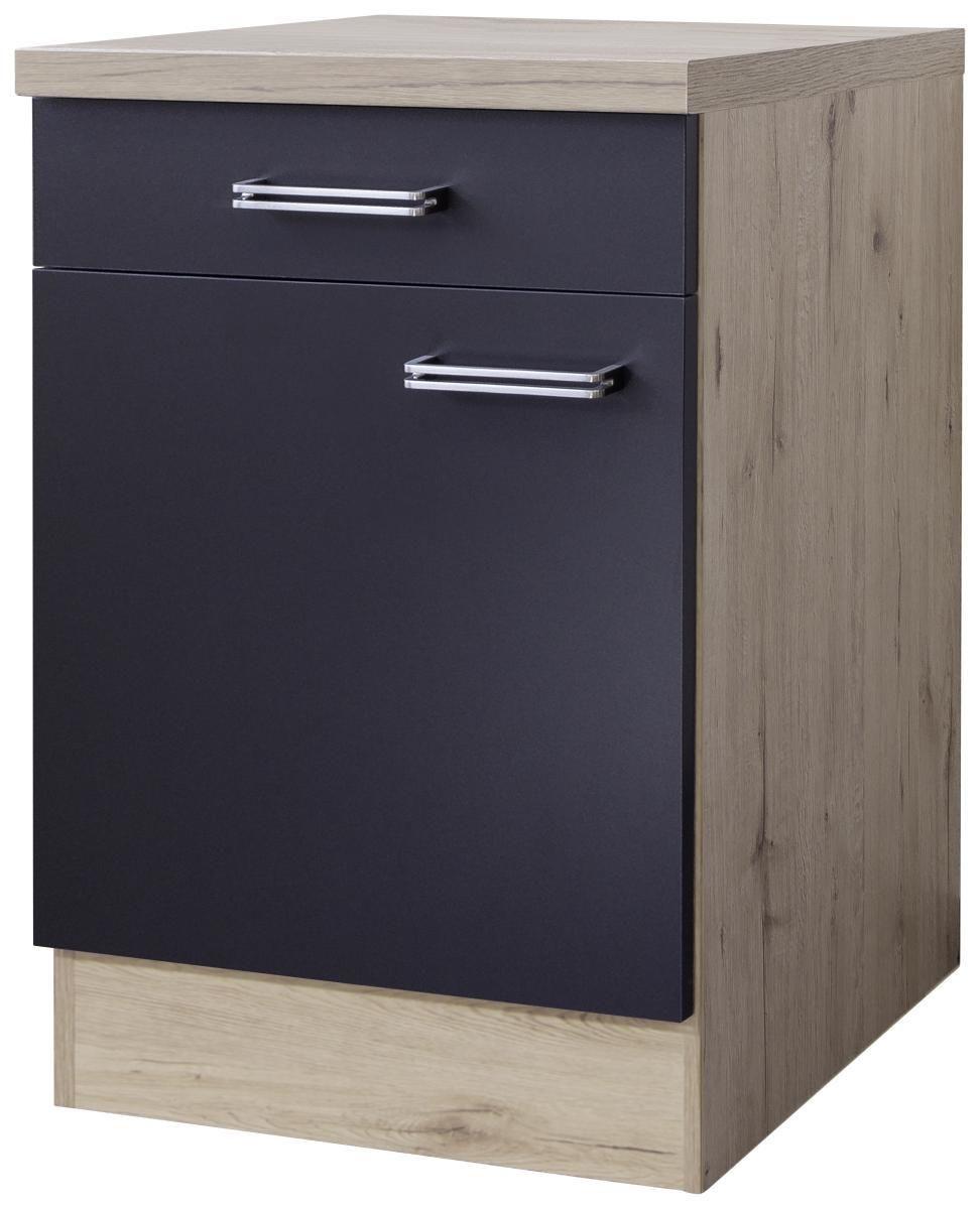 Küchenunterschrank Anthrazit/Eiche - Edelstahlfarben/Eichefarben, MODERN, Holzwerkstoff/Metall (60/86/60cm) - FlexWell