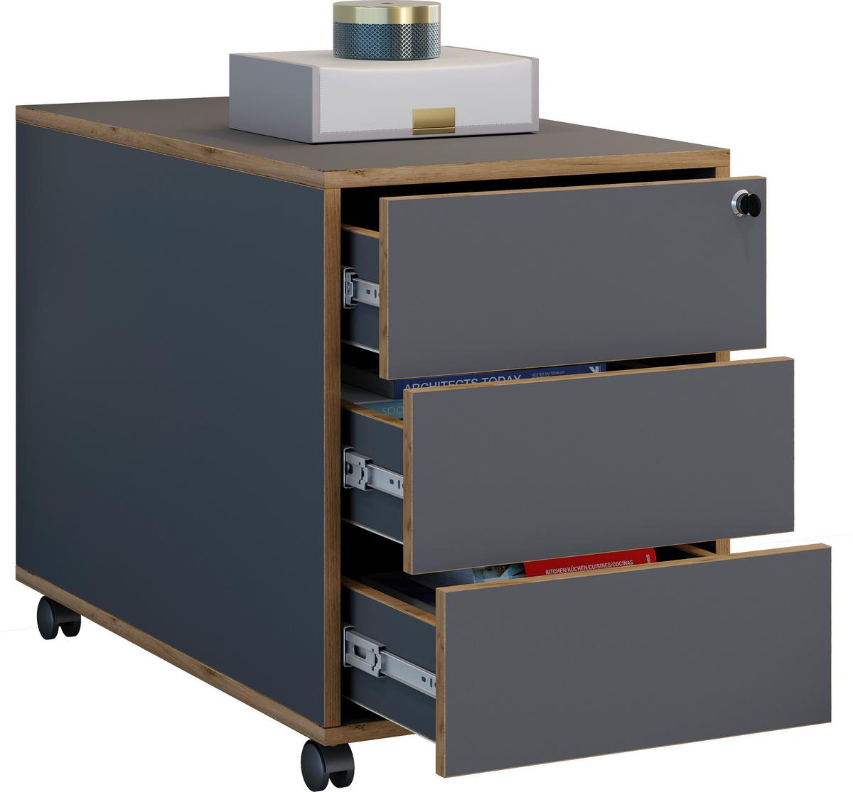 ROLLCONTAINER SALIA T70 - Honigeiche/Anthrazit, Design, Holzwerkstoff/Kunststoff (42/50/70cm) - MID.YOU
