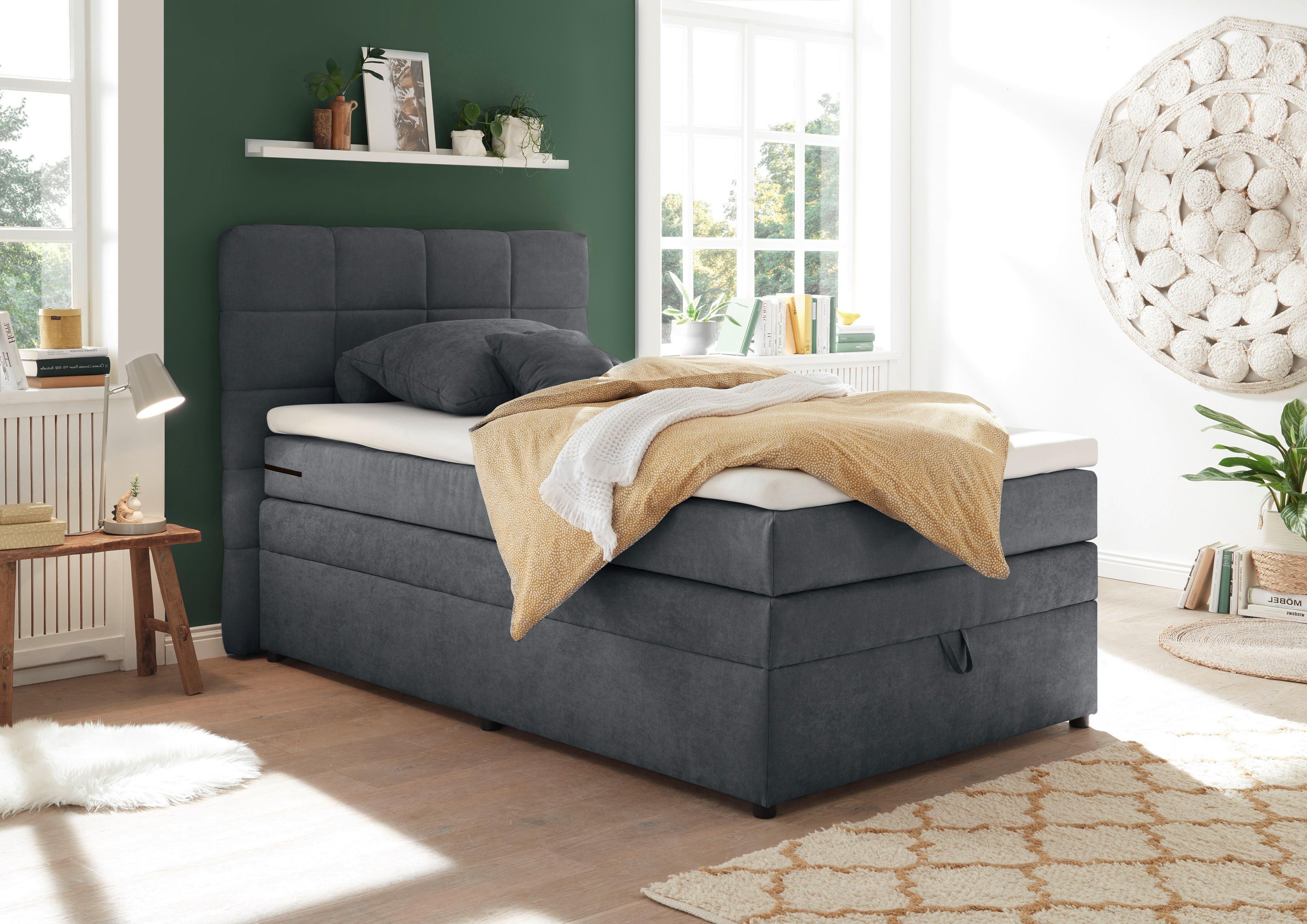 Boxspringbett Tacoma 3 inkl. Topper ca. 120x200cm Anthrazit - Anthrazit, KONVENTIONELL, Kunststoff (120/200cm) - MID.YOU
