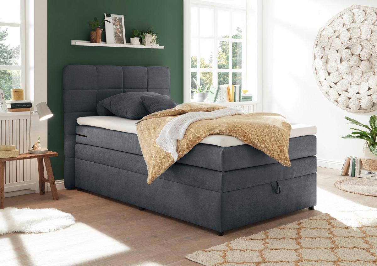 Boxspringbett Tacoma 3 inkl. Topper ca. 120x200cm Anthrazit - Anthrazit, KONVENTIONELL, Kunststoff (120/200cm) - MID.YOU