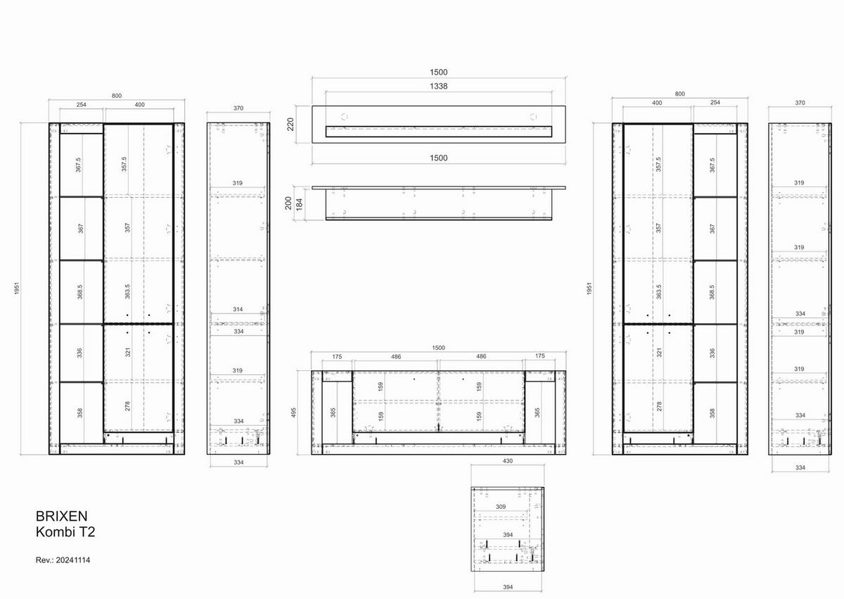 WOHNWAND BRIXEN - Eichefarben/Schwarz, Design, Glas/Holzwerkstoff (350/195/43cm) - MID.YOU