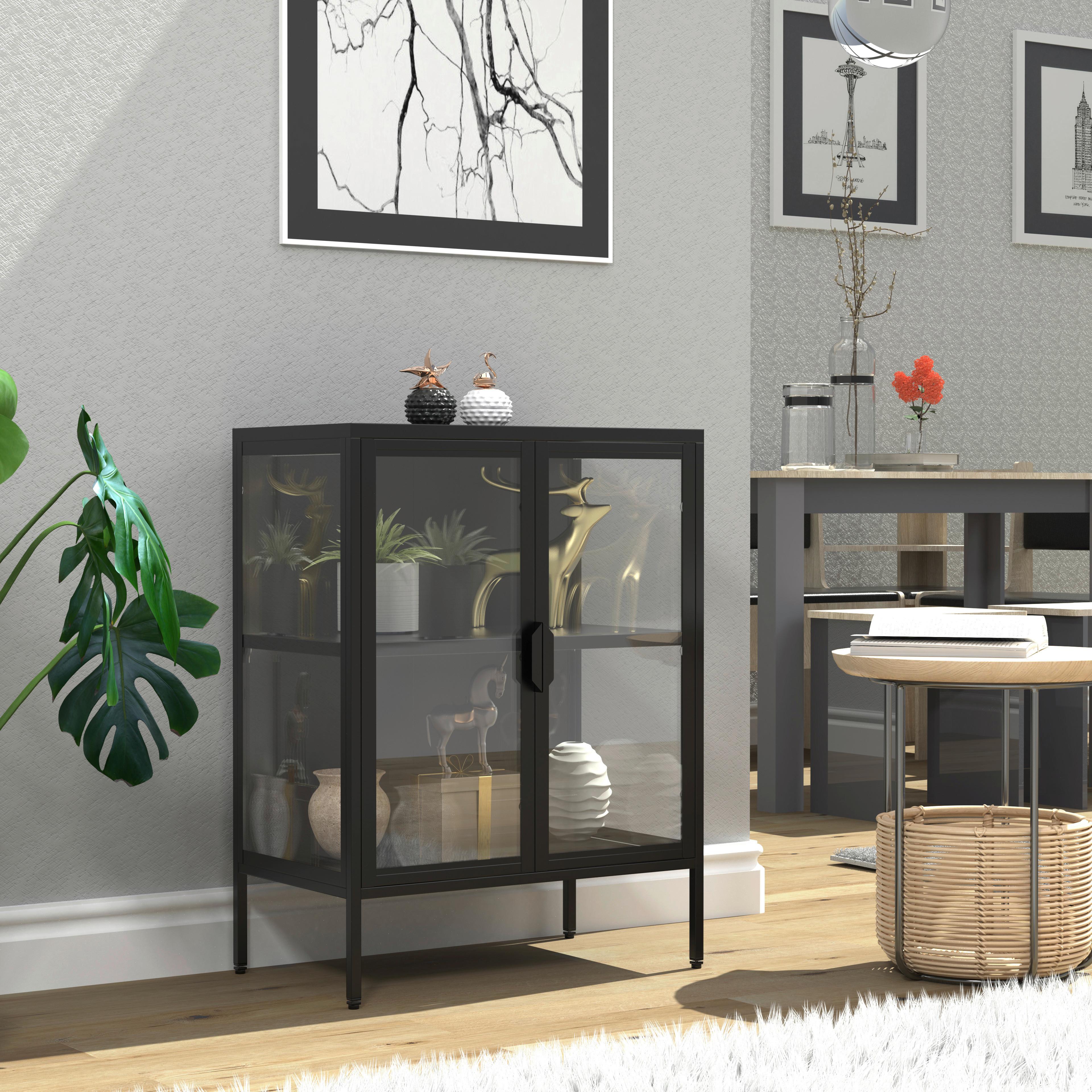 VITRINE FLOKA S - Transparent/Schwarz, Design, Glas/Metall (60/80/35cm) - MID.YOU