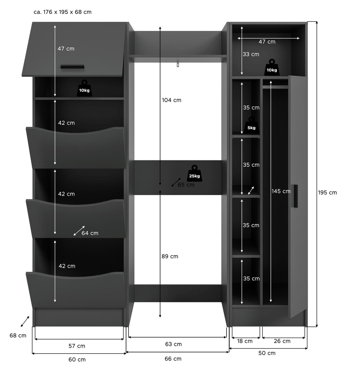Omara Za Pralni In Sušilni Stroj Free, Antracit - antracit, Basics, leseni material (176/195/68cm) - MID.YOU