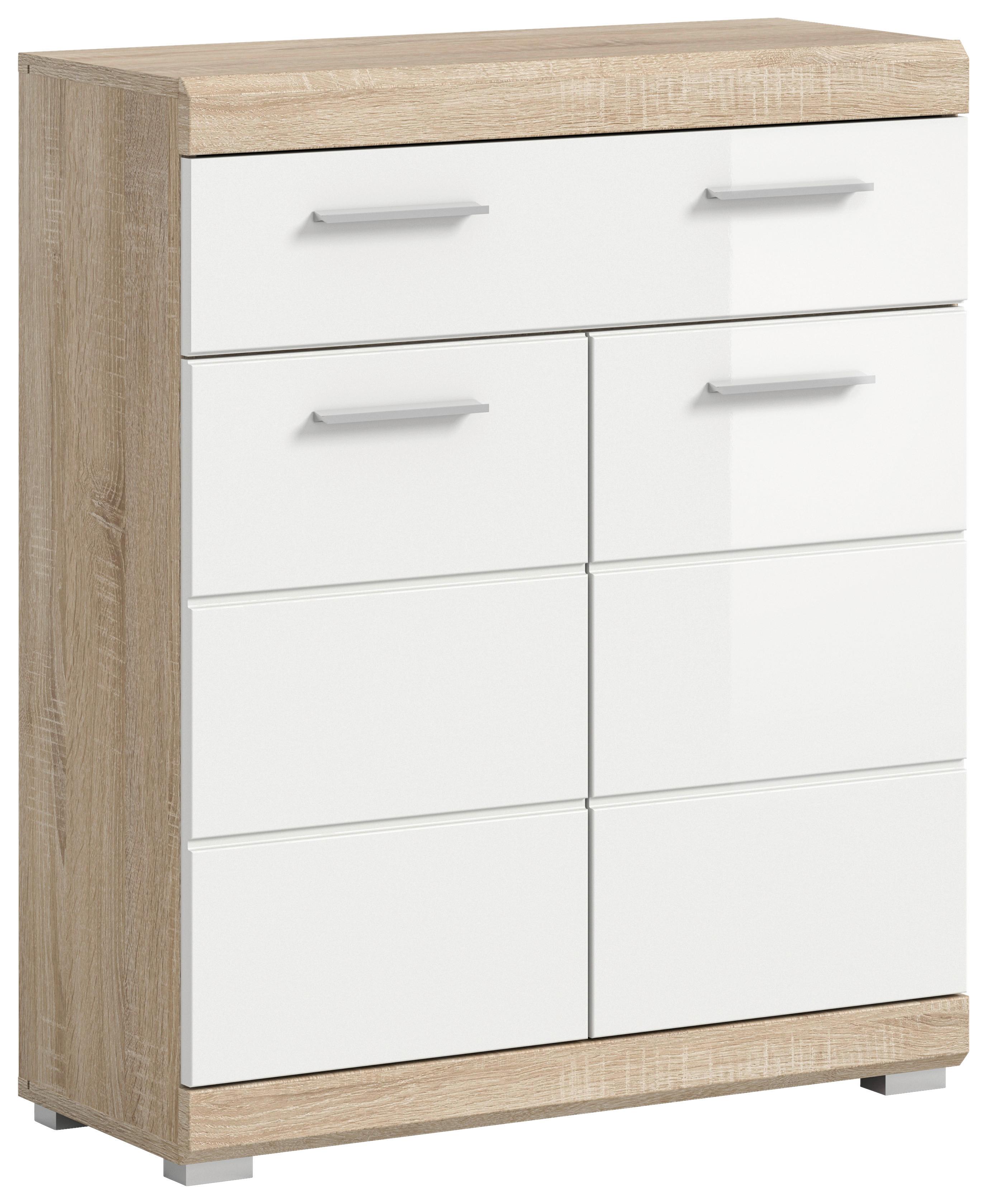 Midischrank Lambada ca. 74x88 cm Sonoma Eiche/Weiß - Weiß Hochglanz/Eichefarben, MODERN, Holzwerkstoff/Kunststoff (74/88/31cm) - MID.YOU