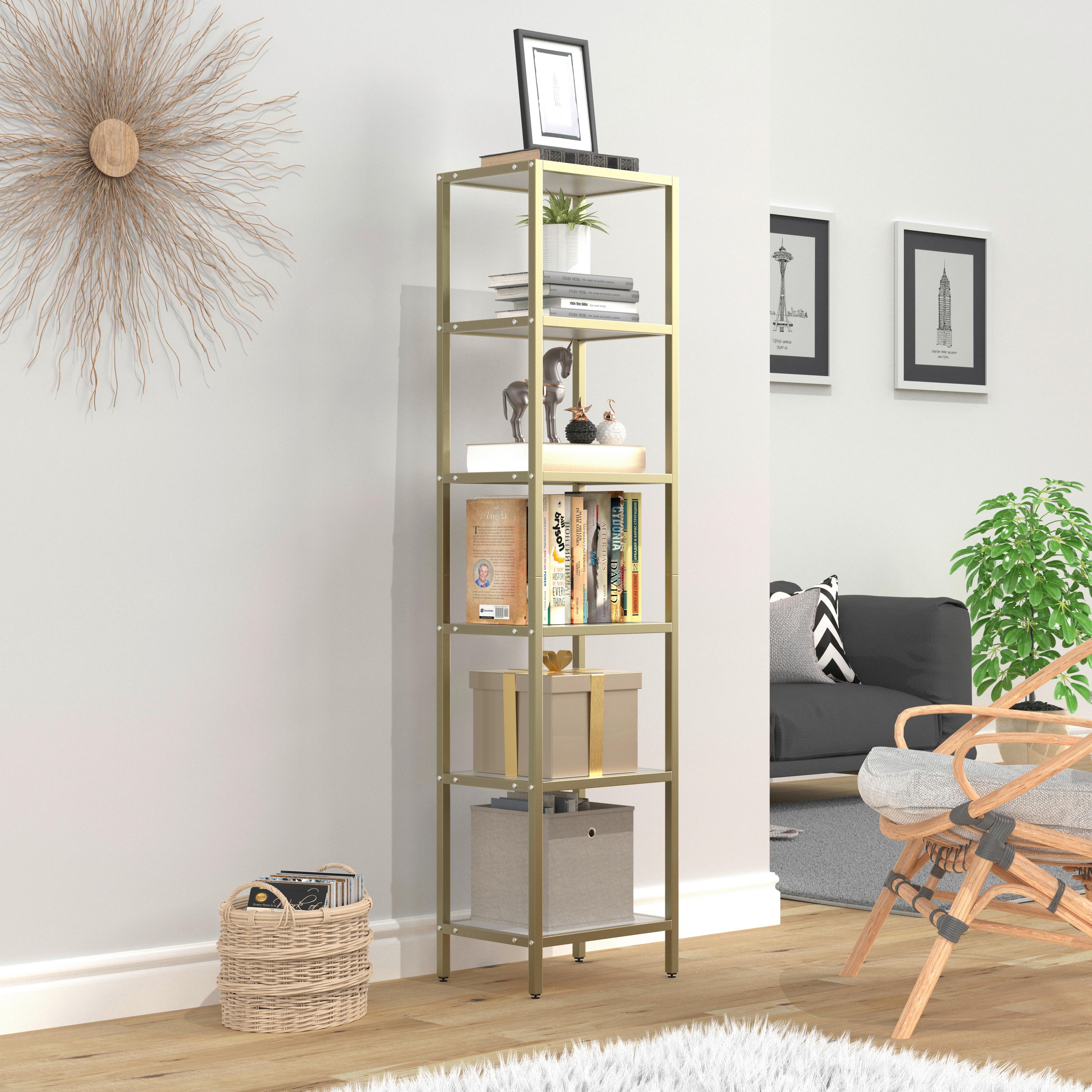 VITRINE VINALI M - Weiss/Goldfarben, Design, Holzwerkstoff/Metall (40/165/30cm) - MID.YOU