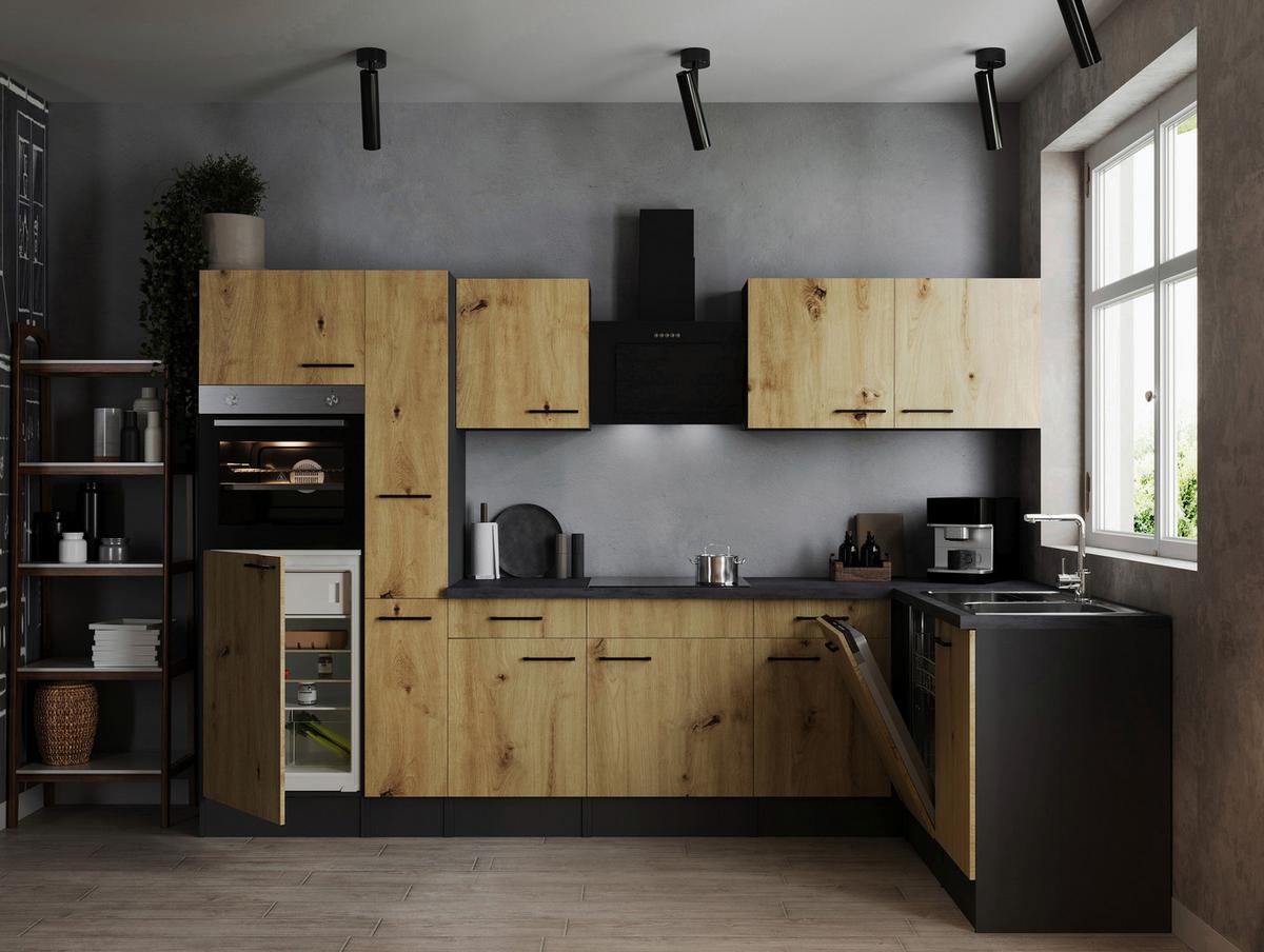 Kotna Kuhinja Z Aparati Oliver, 310x172cm - črna/siva, Design, kovina/leseni material (310/172cm) - Respekta