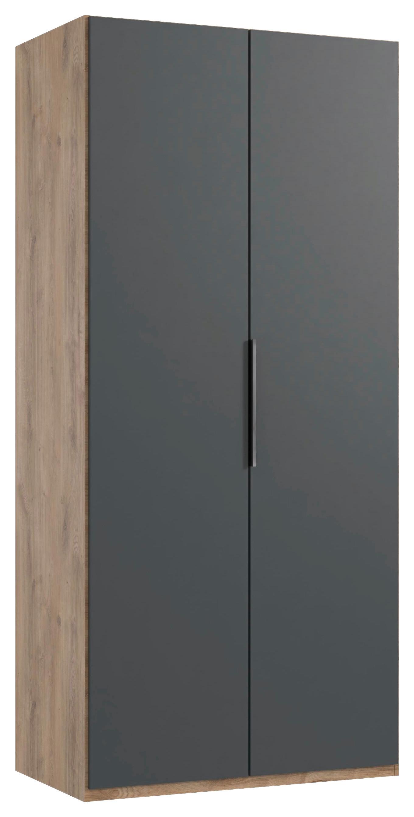 Drehtürenschrank Level 36A Graphit/Eiche - Chromfarben/Plankeneiche, MODERN, Holzwerkstoff (100/216/58cm) - MID.YOU