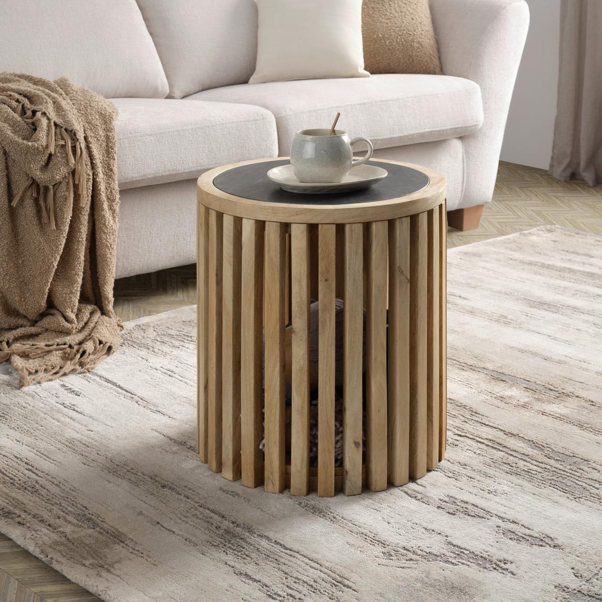 Măsuță de cafea SWAY -TREND- - culoare natur/negru, Modern, lemn/metal (45/50/45cm) - Premium Living