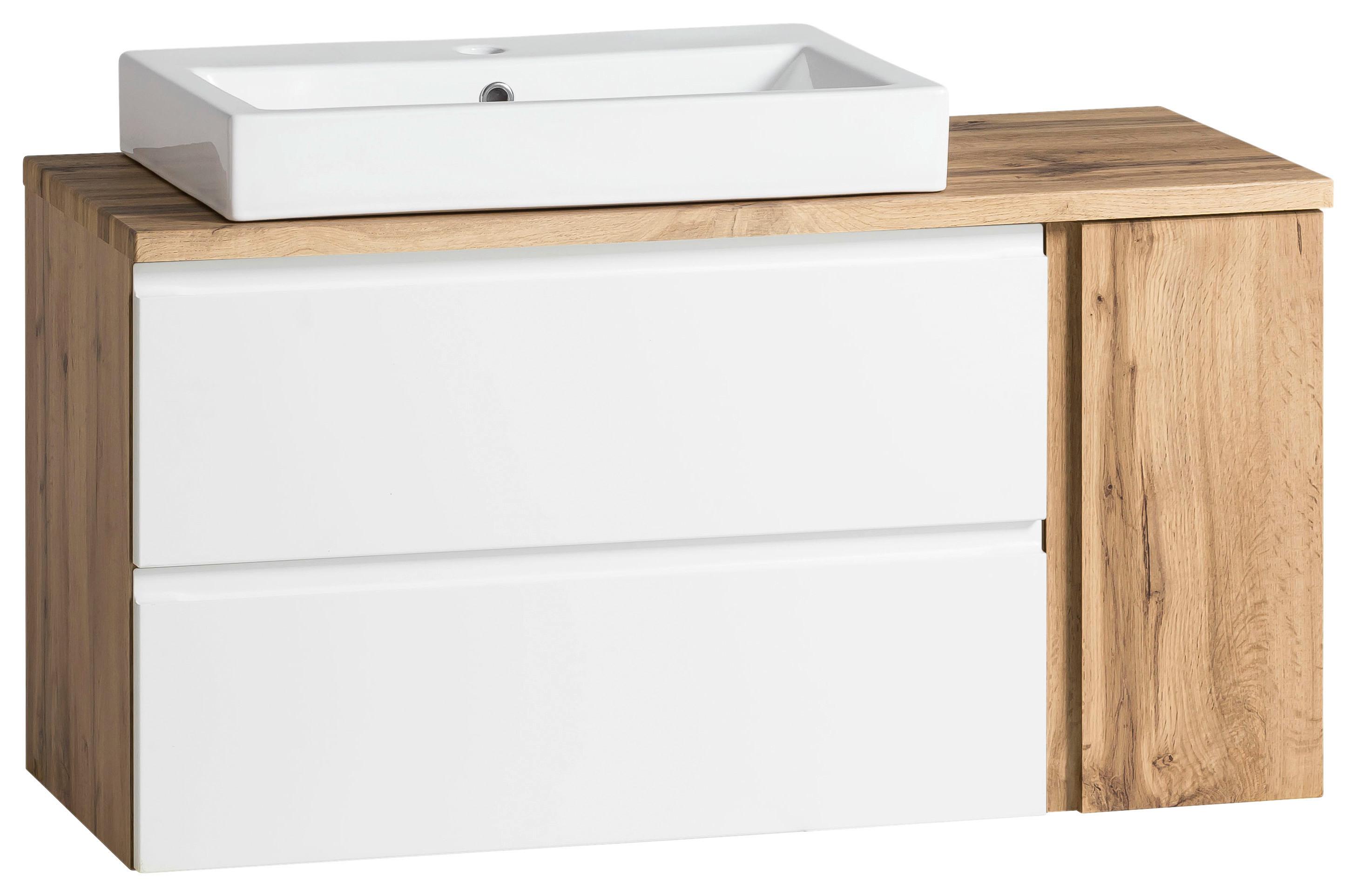 Waschtischkombi ''Varese'', Weiß/Eiche Wotan - Eiche Wotan/Weiß, MODERN, Keramik/Holzwerkstoff (105cm) - Held