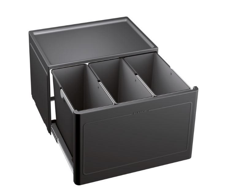 Abfallsammler Botton Pro 60/3 in schwarz - Anthrazit, Kunststoff (52,5/35/40cm) - Blanco