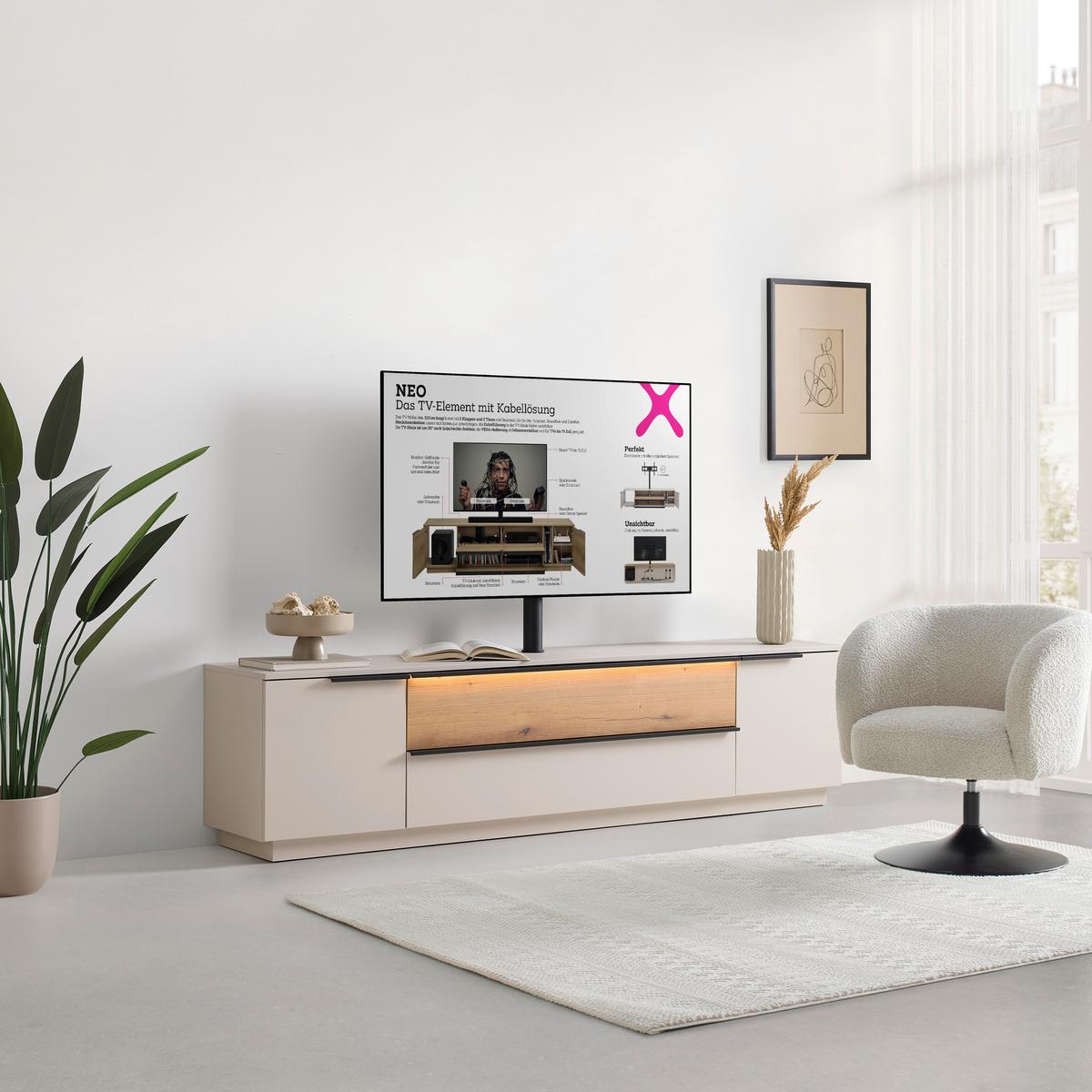 Tv Komoda Neo - kašmir/boja hrasta, Moderno, metal/pločasti materijal (210/53/40cm) - Modern Living