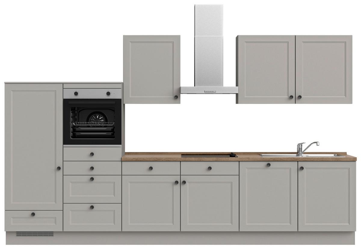 Küchenblock Cascada Low m. Geräten Grau - Eiche dunkel/Schwarz, MODERN, Holzwerkstoff/Metall (360cm) - Nobilia