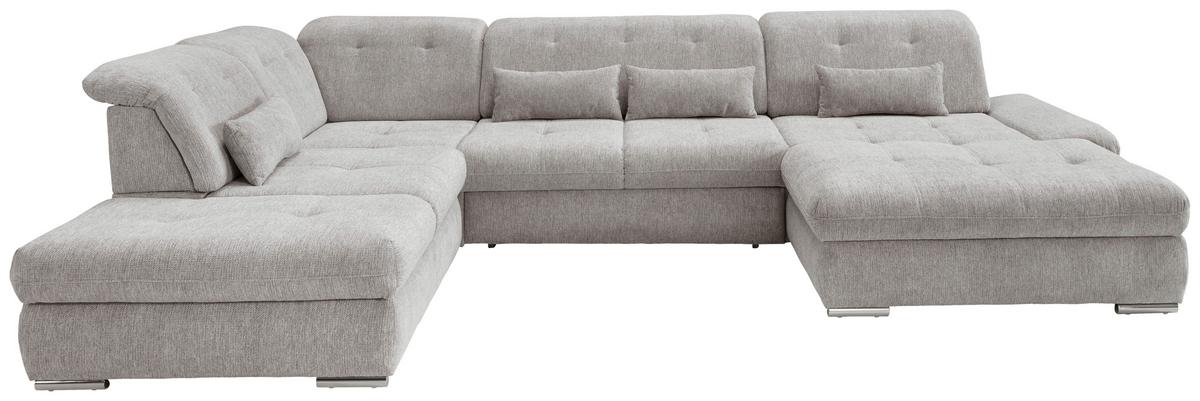 Wohnlandschaft Dalida Silberfarben Chenille - Chromfarben/Silberfarben, Design, Textil/Metall (254/376/195cm) - Livetastic