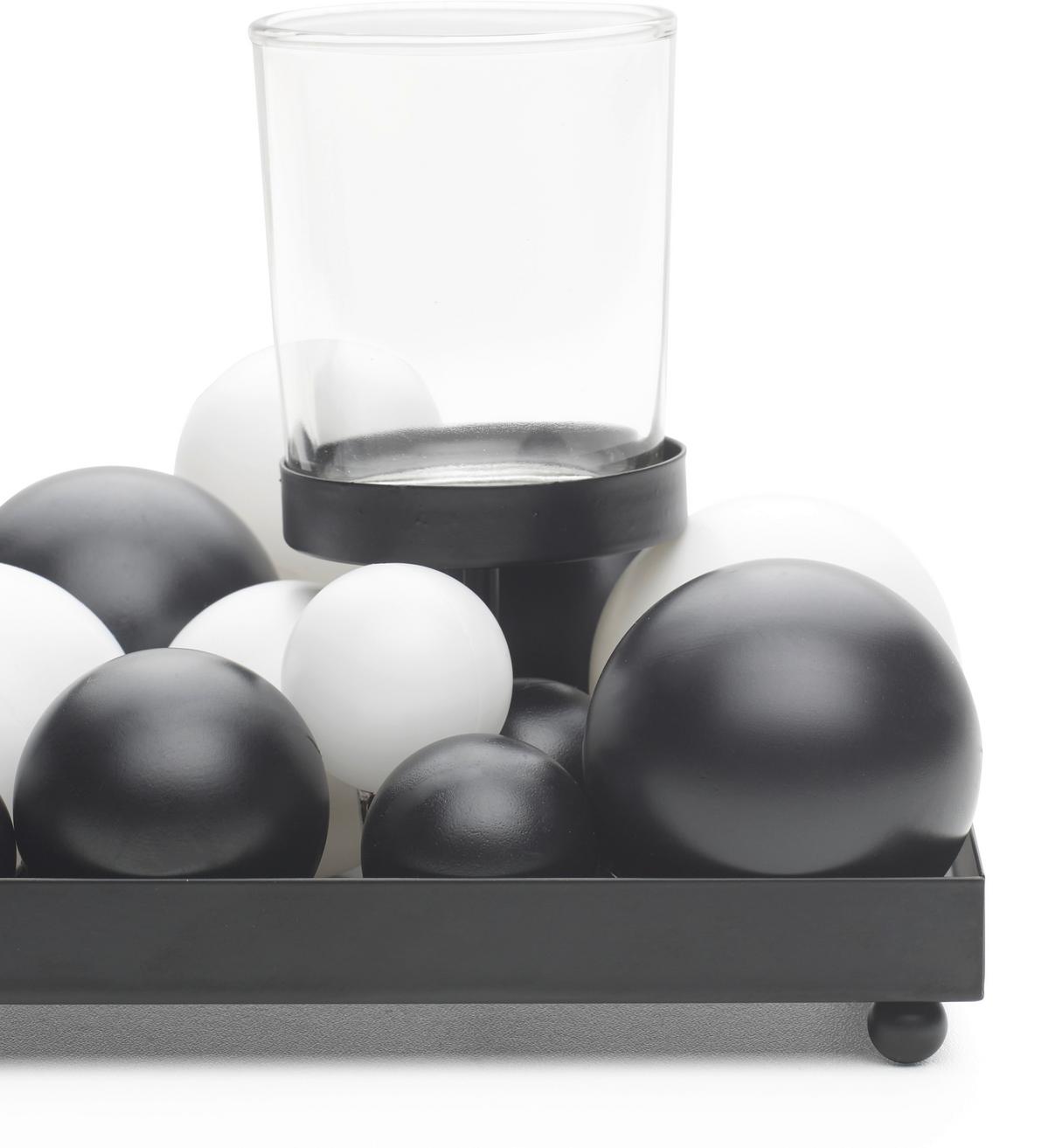 Adventi Mécsestartó Gömbdíszekkel Ida - fekete/fehér, műanyag/Üveg (40/13,5/13cm) - Modern Living