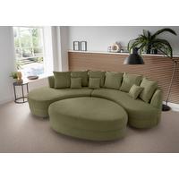 Wohnlandschaft Limoncello m. Hocker ca. 300x160cm Olivgrün - Schwarz/Olivgrün, Design, Kunststoff/Textil (300/160cm) - Livetastic