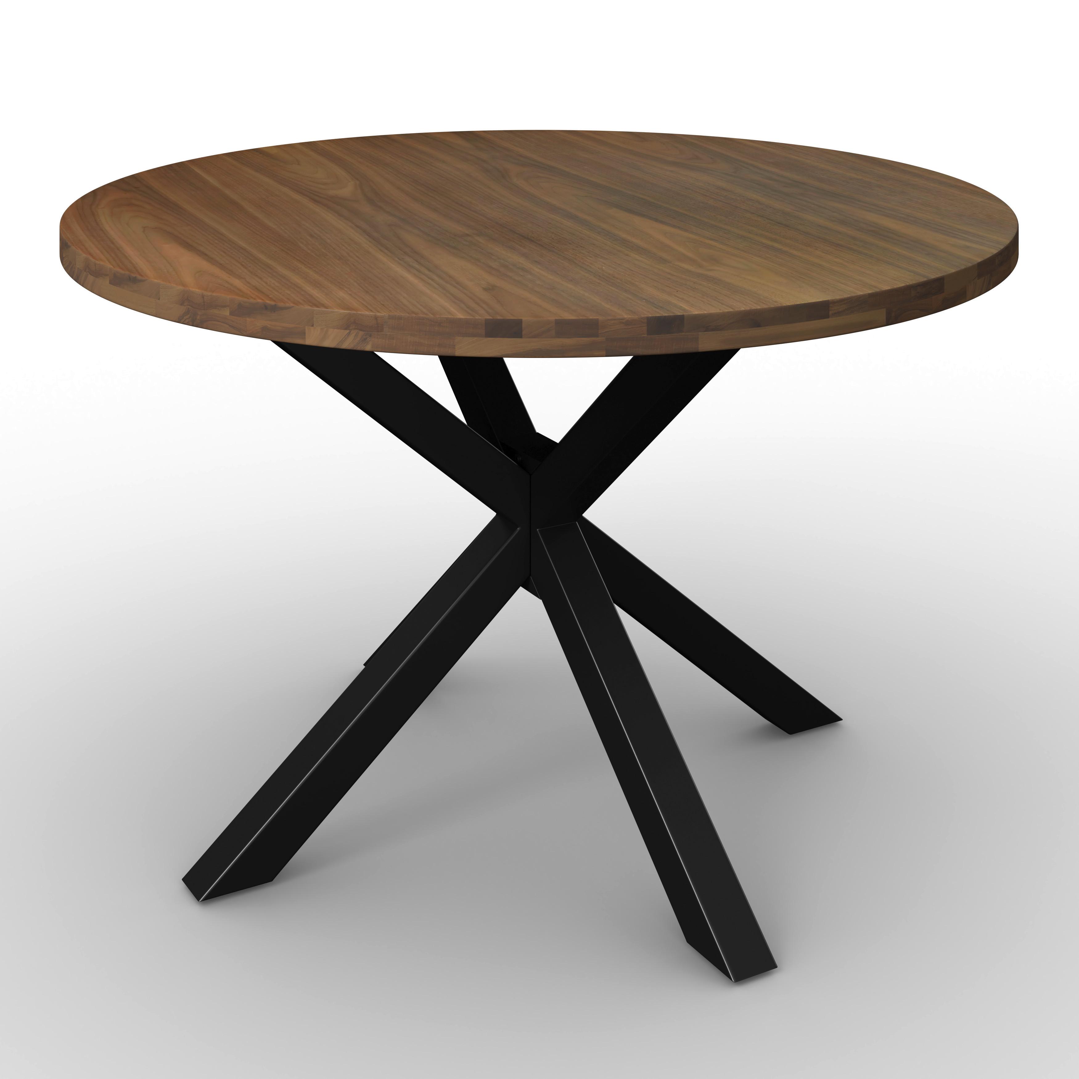 Esstisch Rene Akazie massiv Walnuss furniert Ø ca. 120 cm - Schwarz/Akaziefarben, MODERN, Holz/Metall (120/76cm) - Bessagi Home