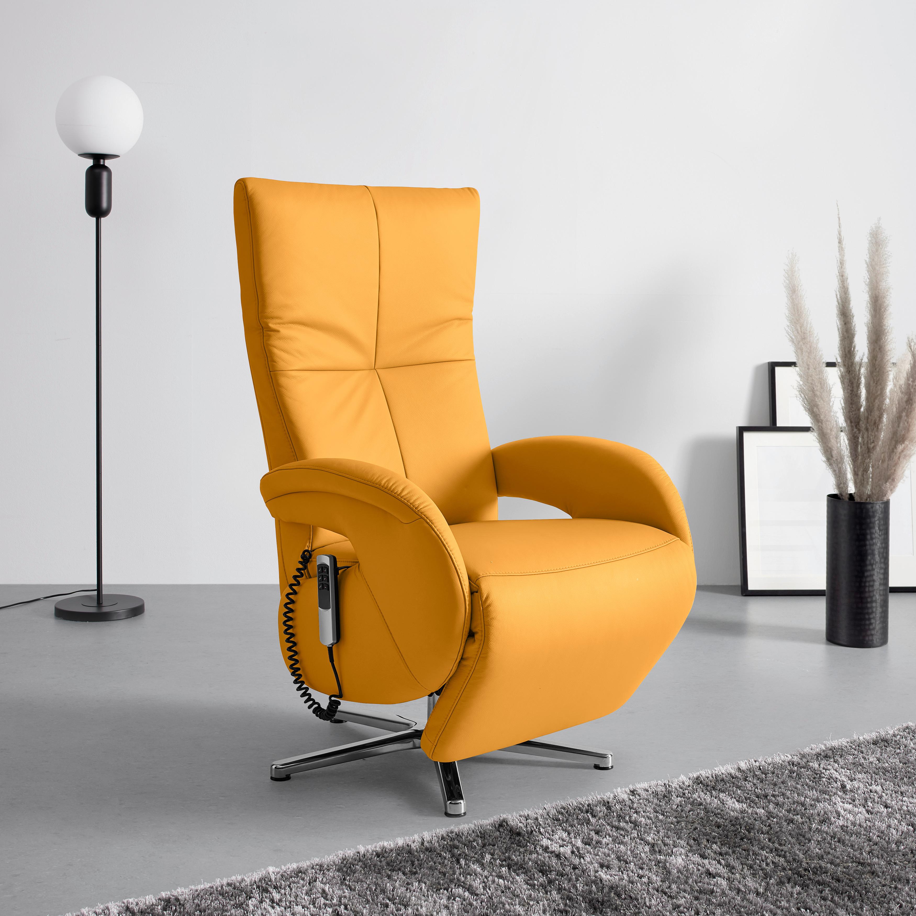 Relaxsessel Sitting 2 Gelb - Chromfarben/Gelb, MODERN, Leder (70/111/80cm) - Premium Living