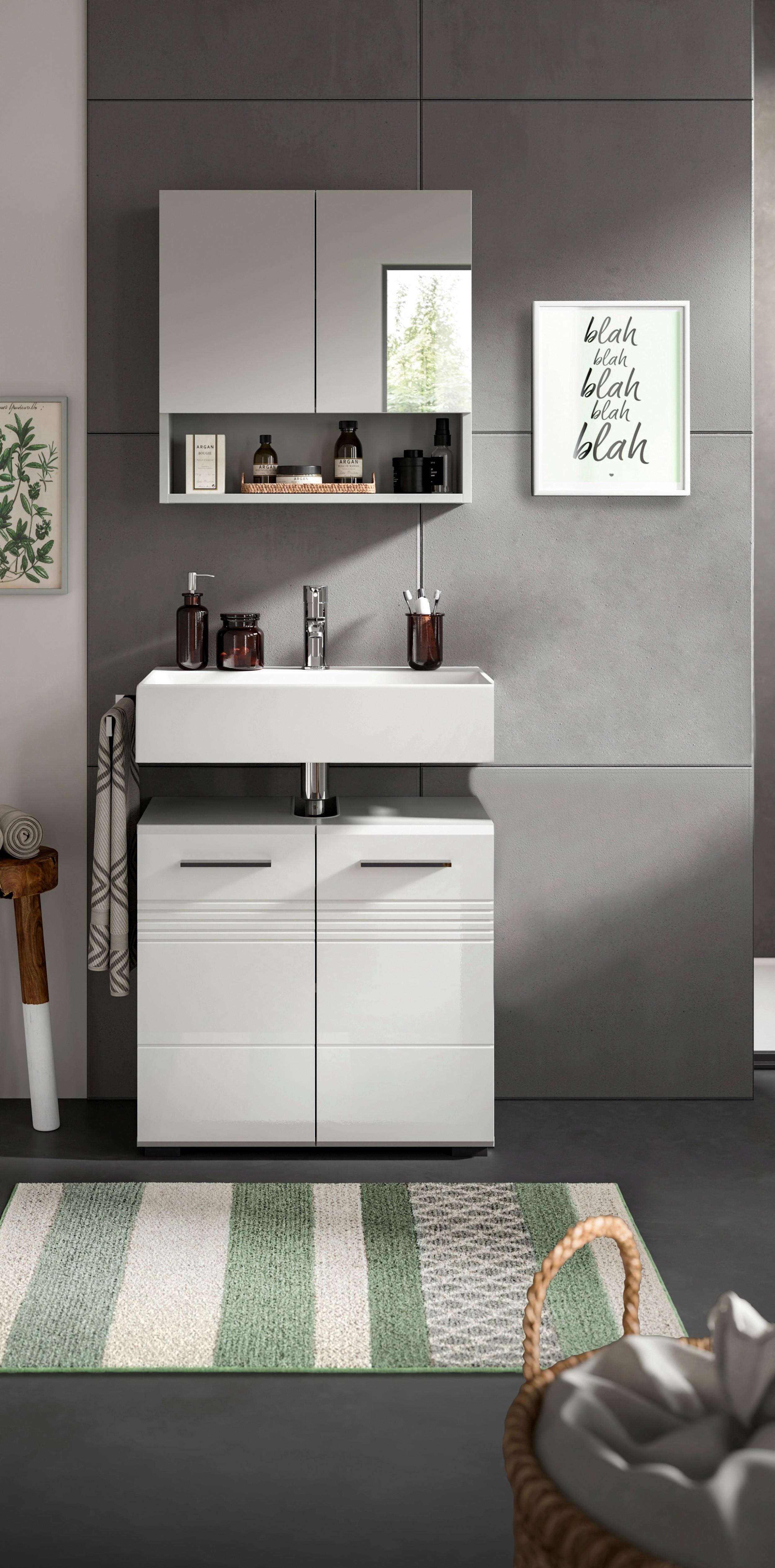 Badezimmer-Set COPA 2-teilig , Grau/Weiß Hochglanz - Chromfarben/Weiß Hochglanz, MODERN, Holzwerkstoff/Kunststoff (60cm) - MID.YOU