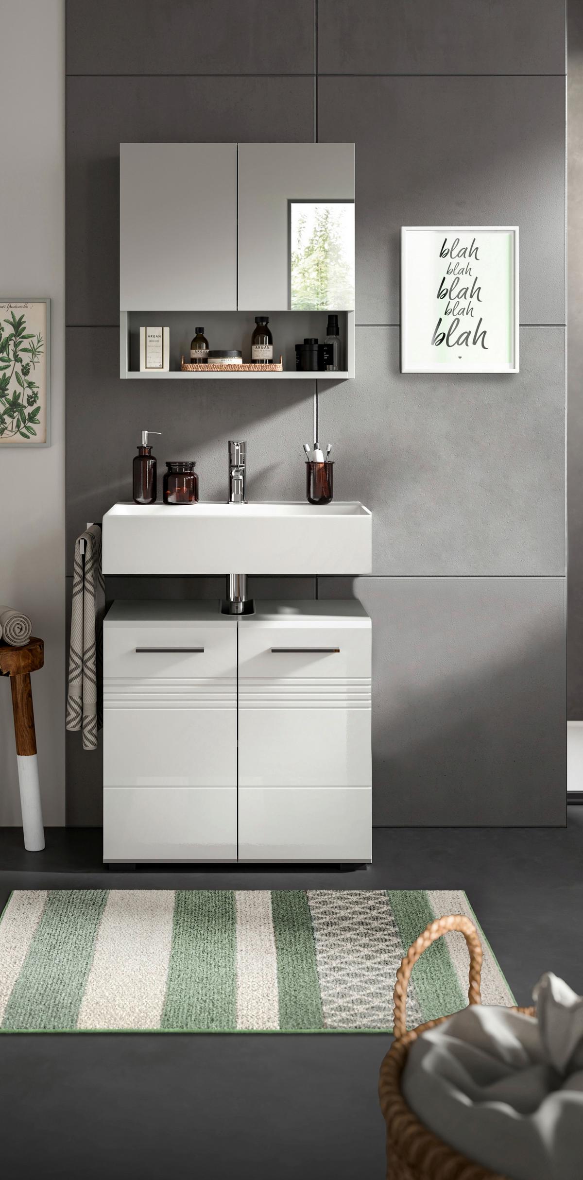 Badezimmer-Set COPA 2-teilig , Grau/Weiß Hochglanz - Chromfarben/Weiß Hochglanz, MODERN, Holzwerkstoff/Kunststoff (60cm) - MID.YOU