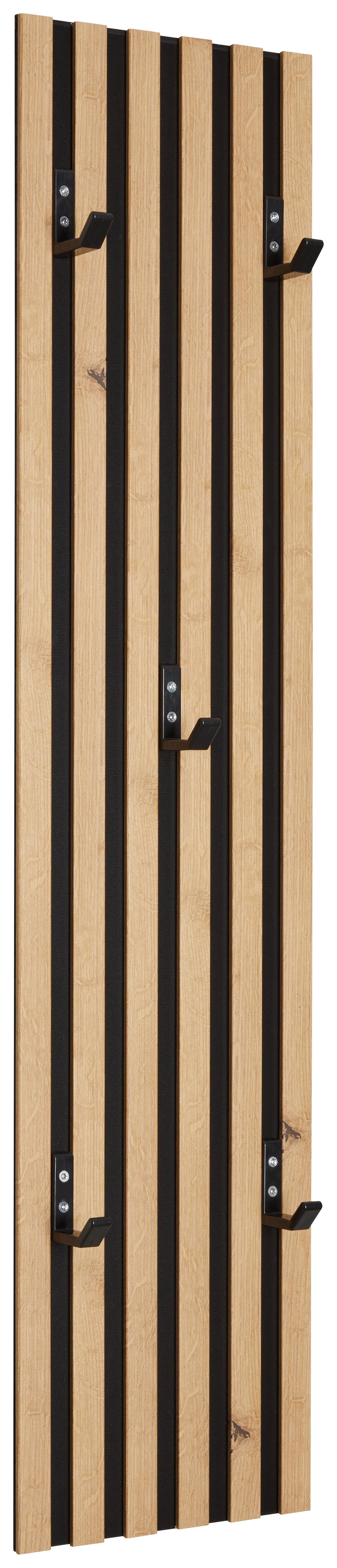Panou cuier ALVOR - culoare lemn stejar/negru, Trend, material pe bază de lemn (23,5/100/8,3cm) - Modern Living